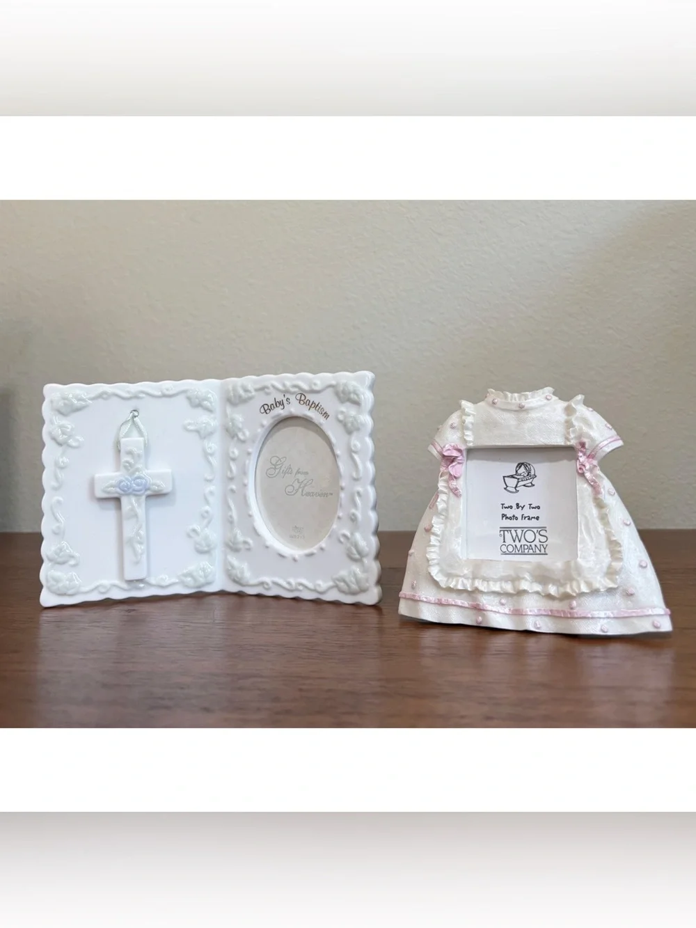 Vintage Ceramic Baby Baptism & Dress Mini Picture Frames Set Of 2
